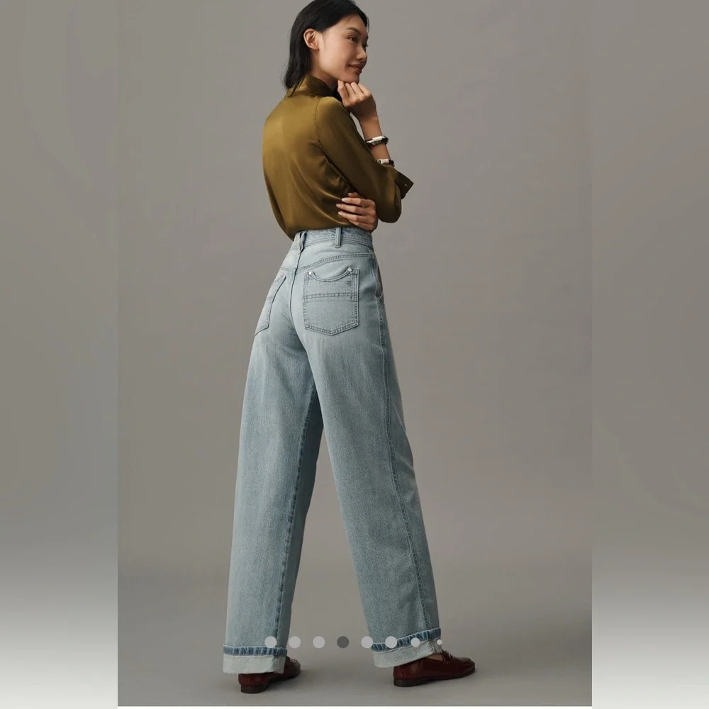 Pilcro Mason High-Rise relaxed gaucho ankle jeans Light Blue Wide Leg Sz.28 - Picture 4 of 10